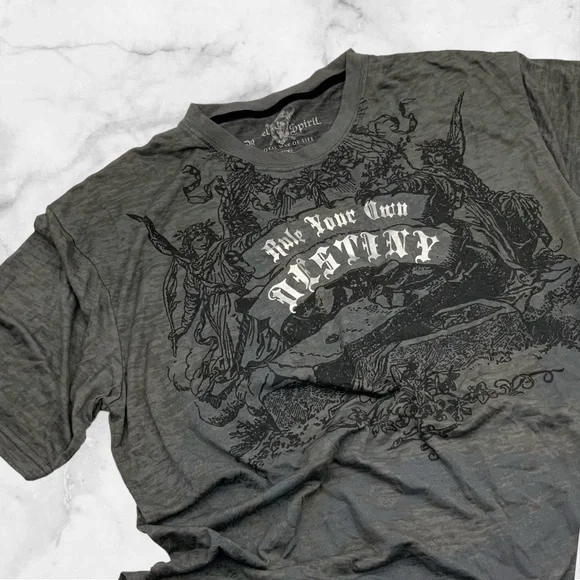 Men's Rebel Spirit Charcoal Grey | Black | White Burnout S/S Tee Shirt - Picture 4 of 5